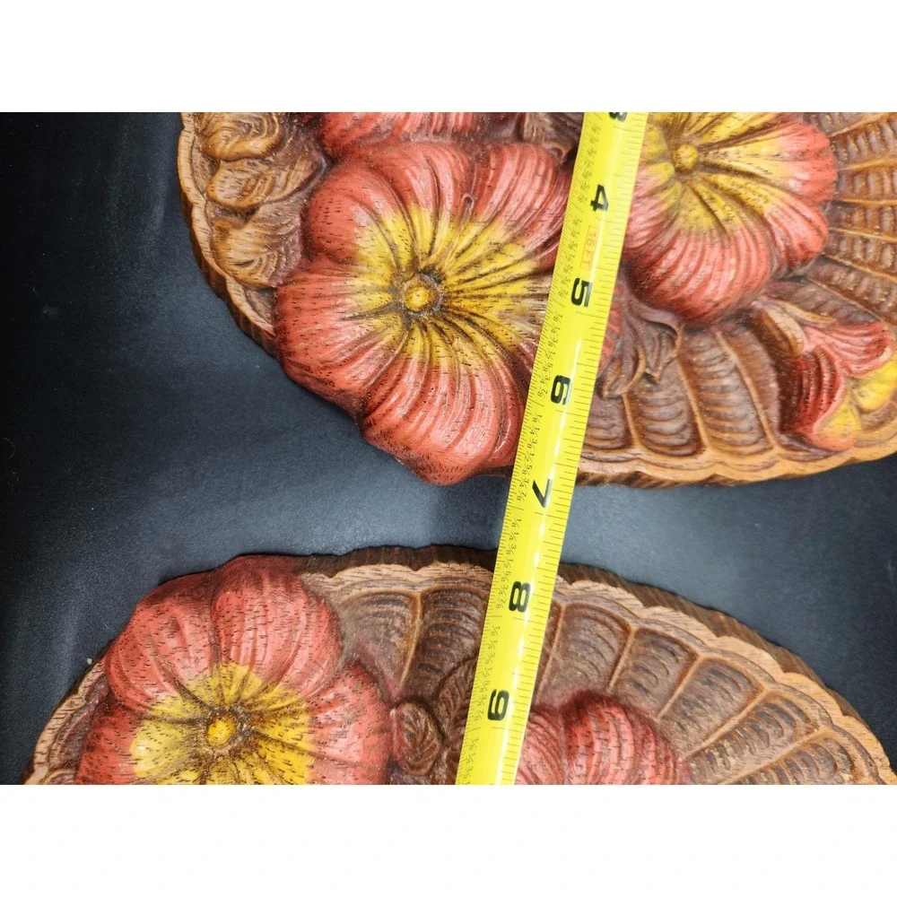 Vintage Poppy Flowers Oval Pressed Wood Wall Hangings Set Of 2 10